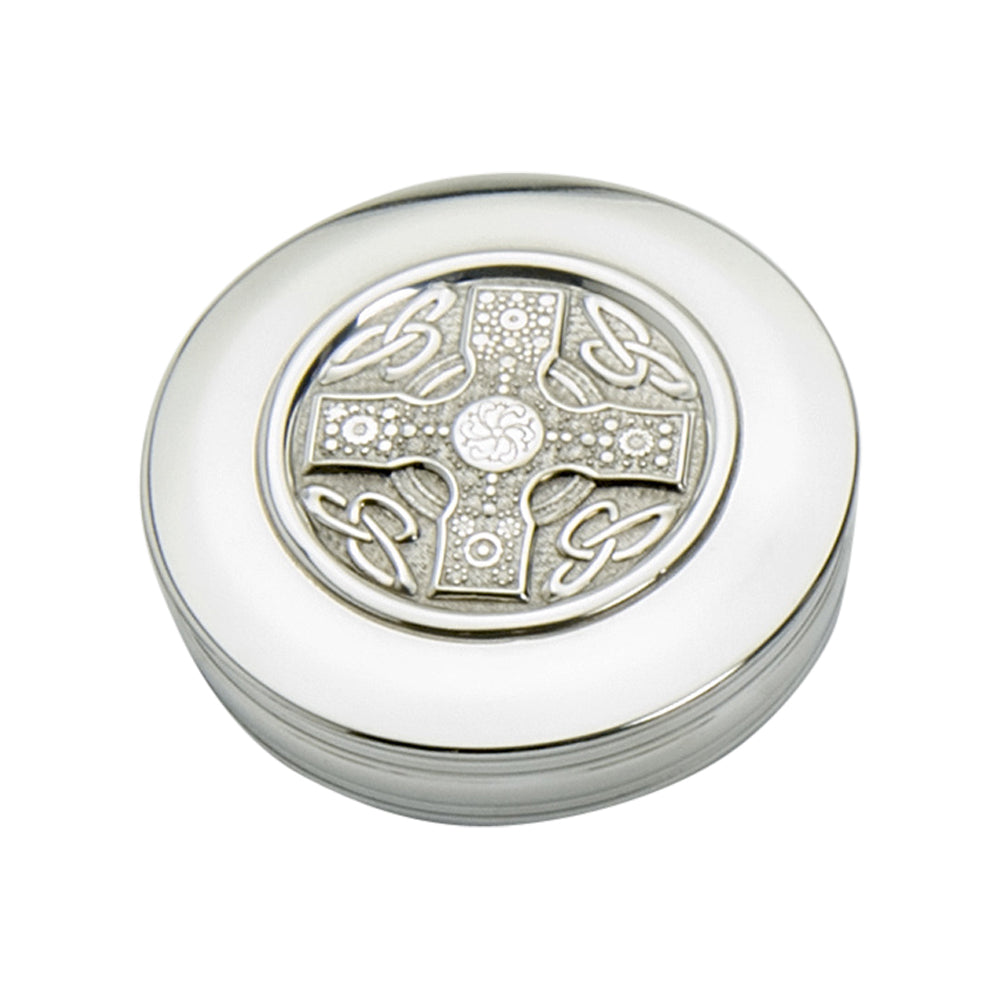 90mm Round Trinket Box with insert, Iona Cross