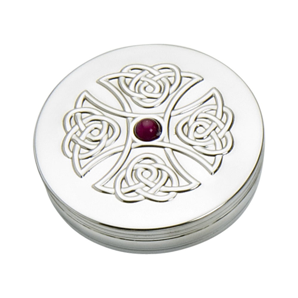 90mm Round Trinket Box  Amethyst   Cross