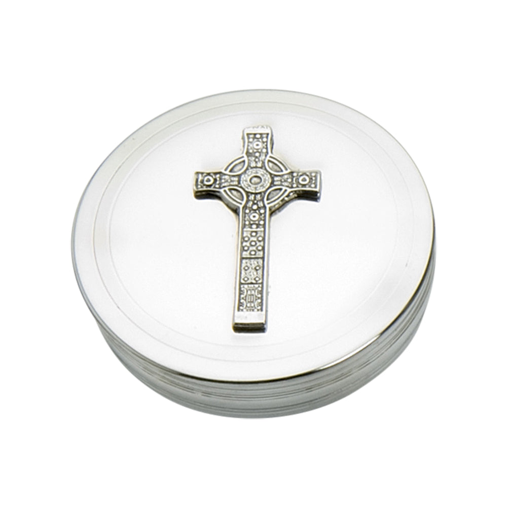 90mm Round Trinket Box, Iona Cross