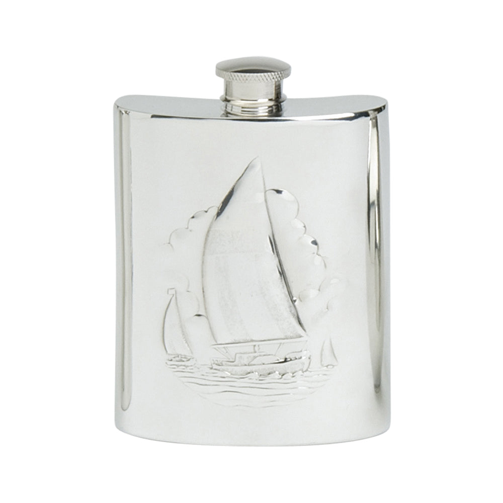 6oz Hip Flask, Stamped Sailing Scene