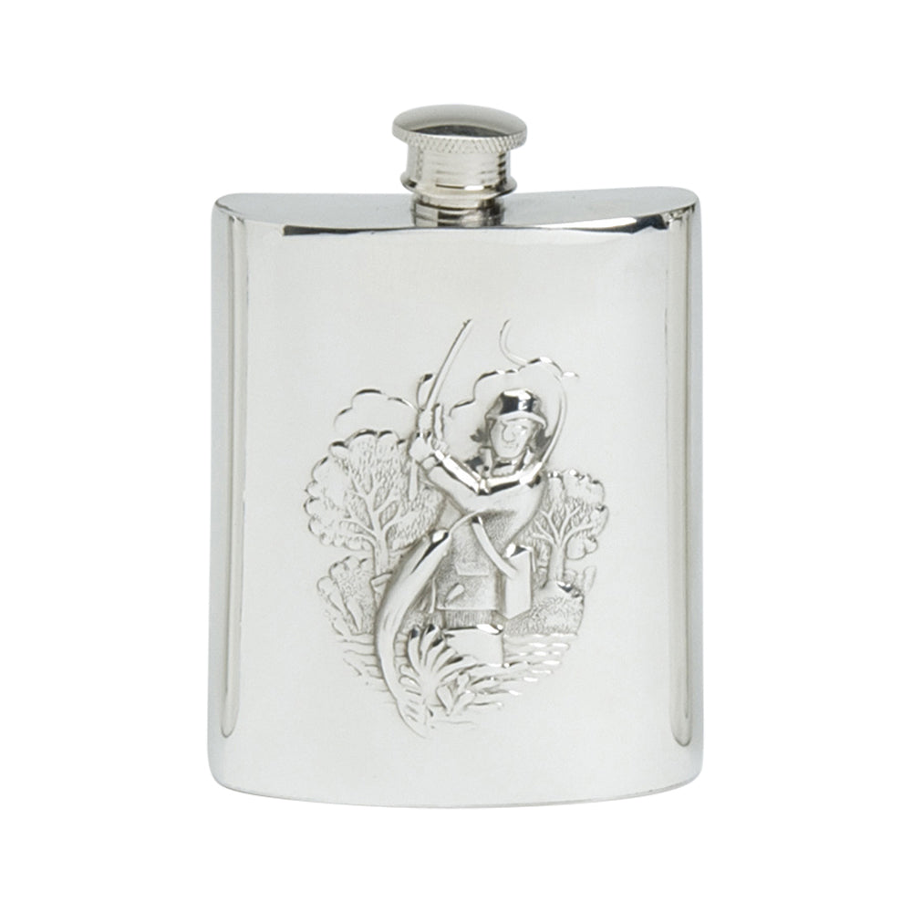 6oz Hip Flask, Stamped Fishing Scene