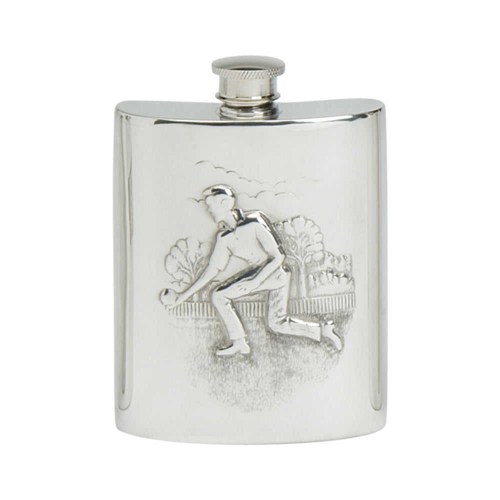 4oz Hip Flask, Stamped Bowling Scene