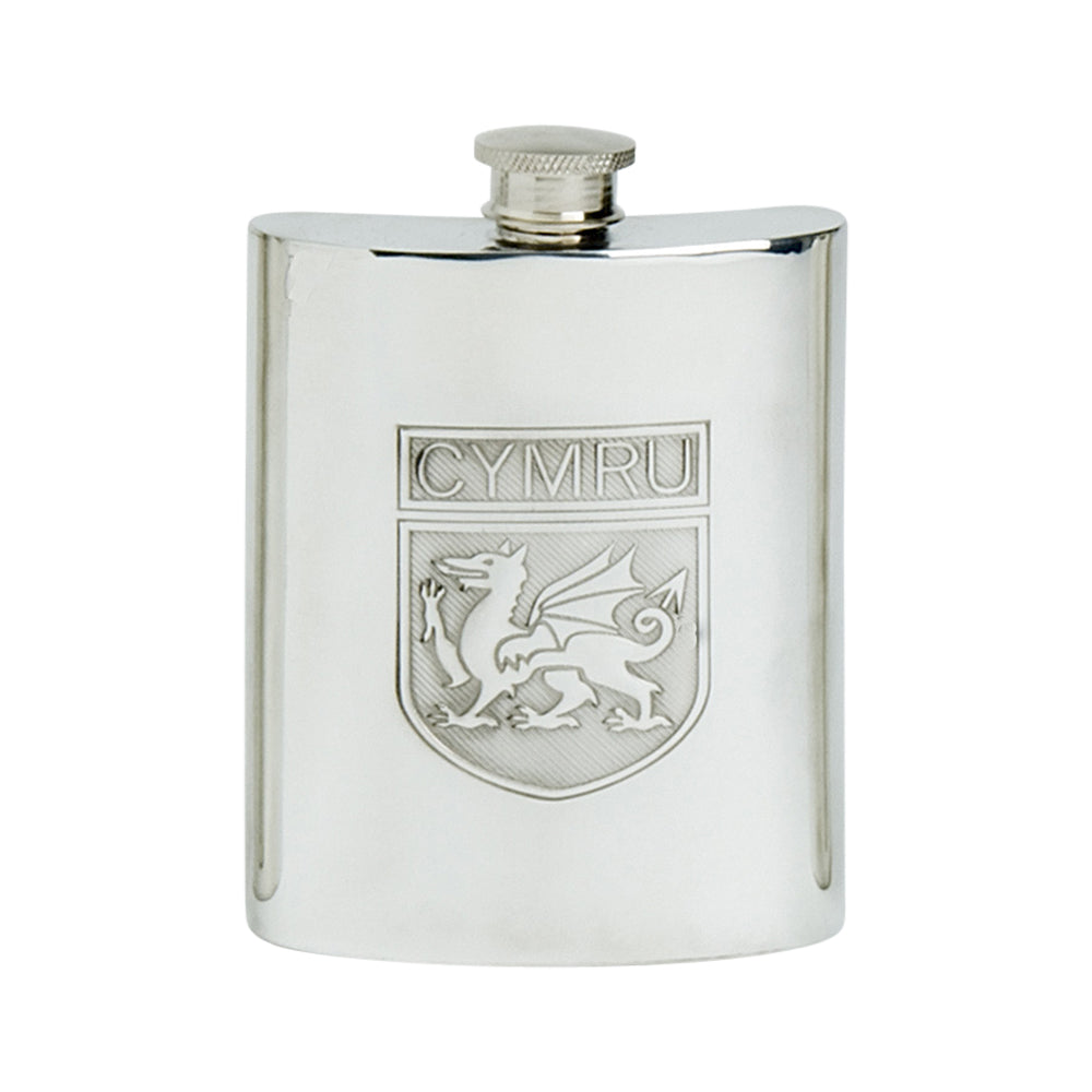 6oz Hip Flask Wales Badge