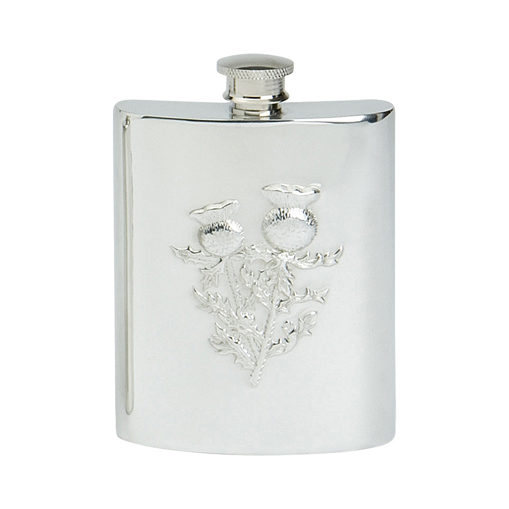 6oz Hip Flask, Stamped Thistle Scene
