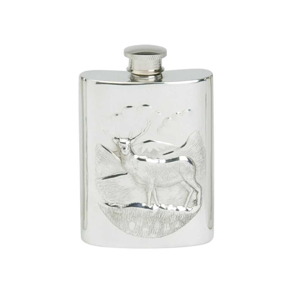 4oz Hip Flask, Stamped Stag Scene