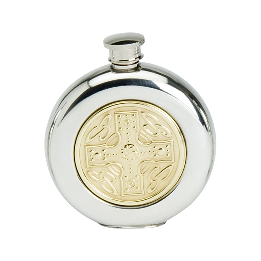 6oz Round Flask Brass Insert Celtic Cross